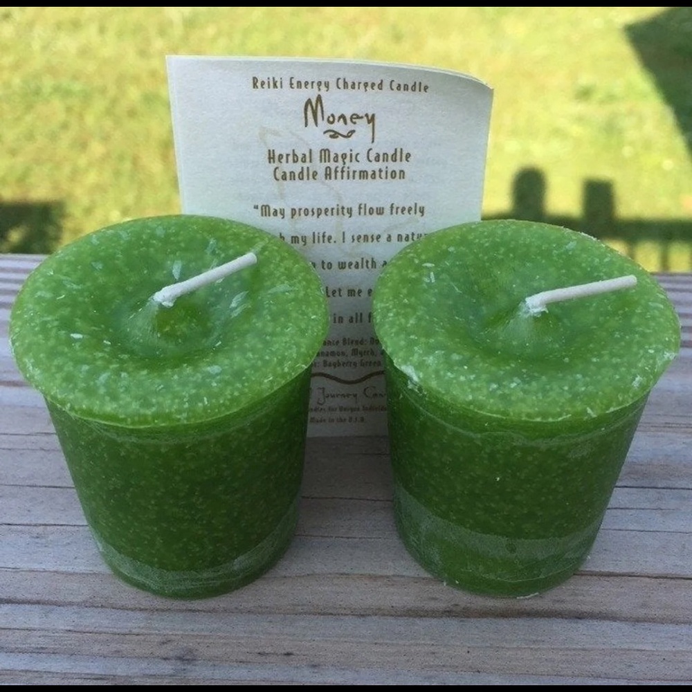 Money Reiki crystal journey natural candle 2 pack - Picture 3 of 4